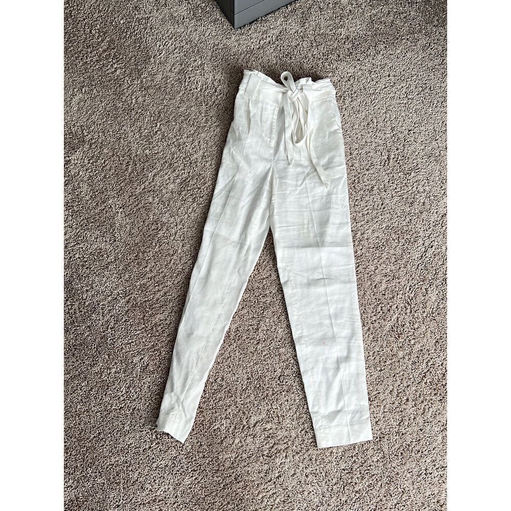 Express White Linen skinny Paperbag for Waist Belt Trouser Pants